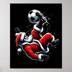 Christmas Santa Soccer Player Bicycle Kick Xmas Ba Poster