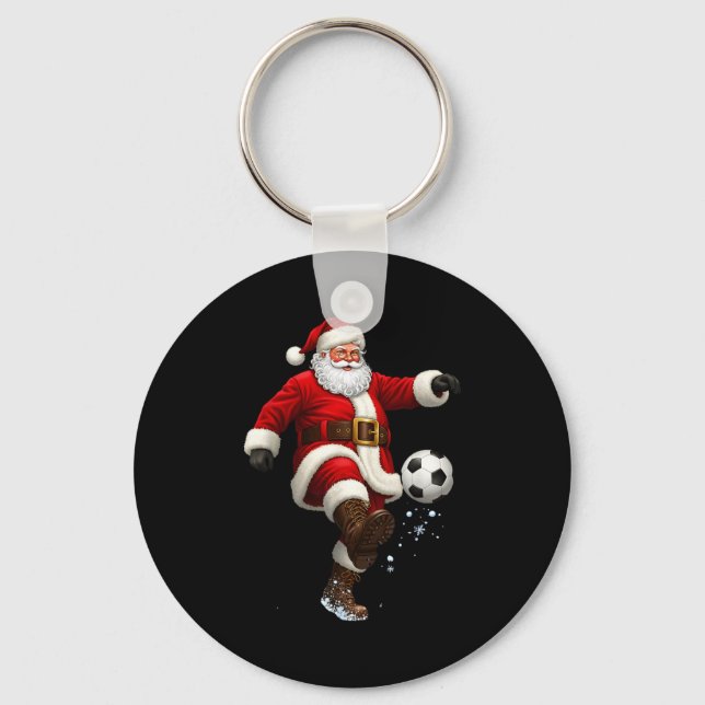 Christmas Santa Soccer Player Football Festive Mer Keychain (Front)