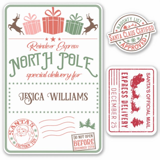 Christmas Santa special delivery kids name  Sticker (Front)