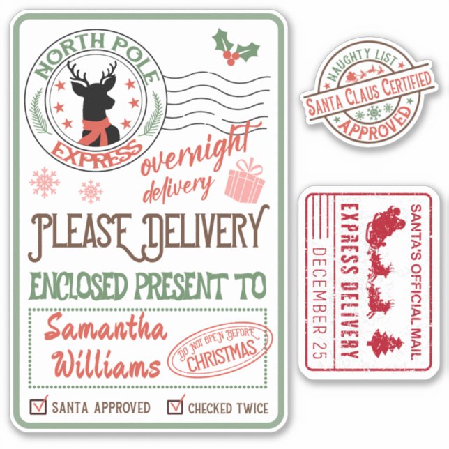 Christmas Santa special delivery with name Sticker (Front)