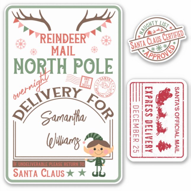Christmas Santa special delivery with name Sticker (Front)