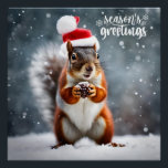 Christmas Santa Squirrel with Pinecone  Poster<br><div class="desc">Christmas squirrel</div>