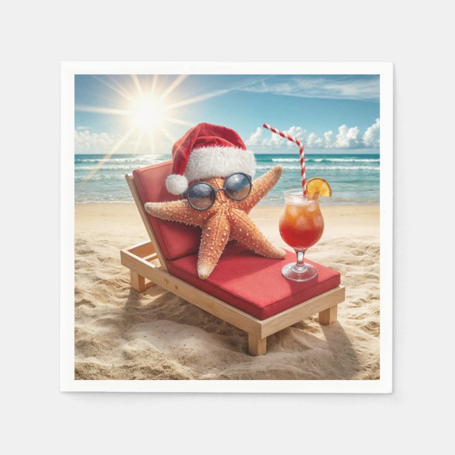 Christmas Santa Stafish On a Chaise Lounge Napkins (Front)