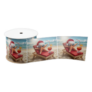 Christmas Santa Stafish On a Chaise Lounge Satin Ribbon