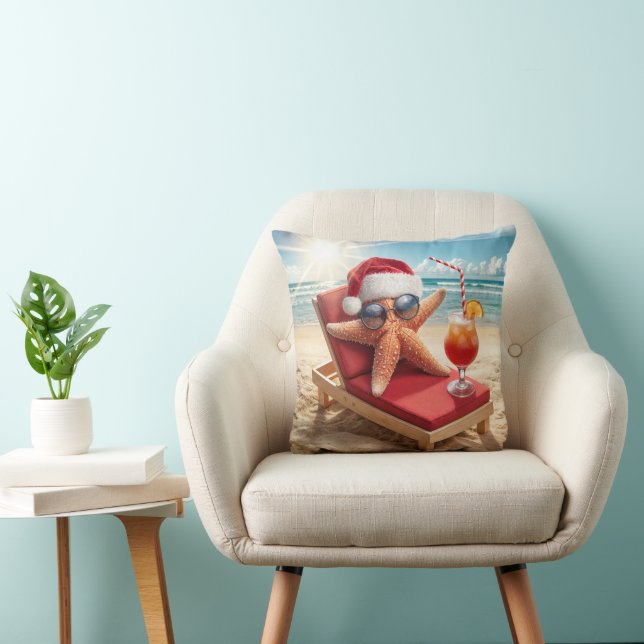 Christmas Santa Stafish On a Chaise Lounge Throw Pillow (Chair)