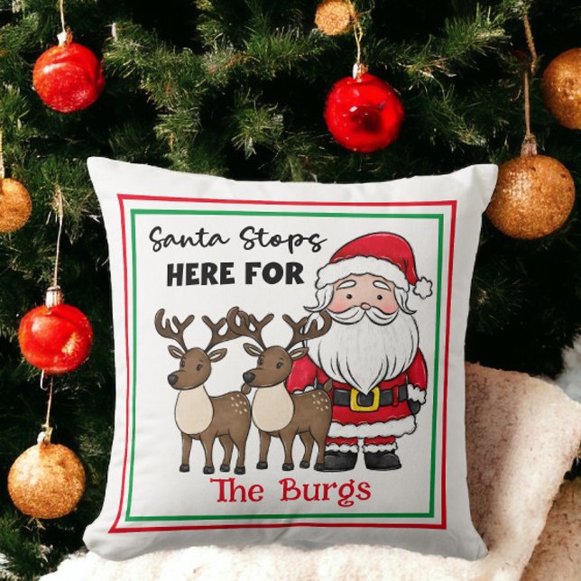 Christmas Santa Stops Here Personalized Family Throw Pillow (Creator Uploaded)