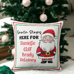 Christmas Santa Stops Here Personalized Throw Pillow