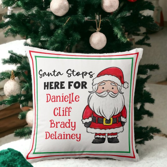 Christmas Santa Stops Here Personalized Throw Pillow (Creator Uploaded)