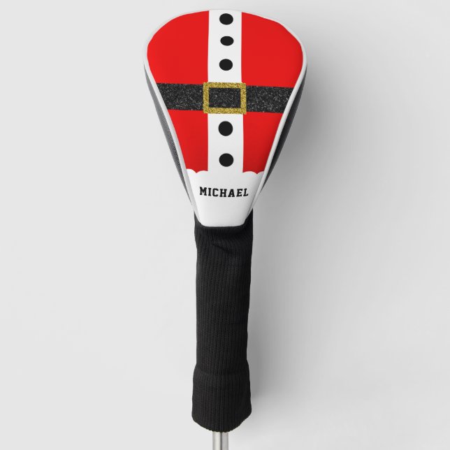 Christmas Santa Suit Funny Modern Glitter Belt Golf Head Cover (Front)