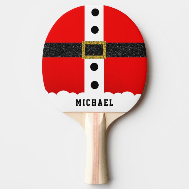 Christmas Santa Suit Funny Modern Glitter Belt Ping Pong Paddle (Front)