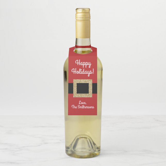 Christmas Santa Suit Modern Personalized Bottle Hanger Tag (On Bottle)