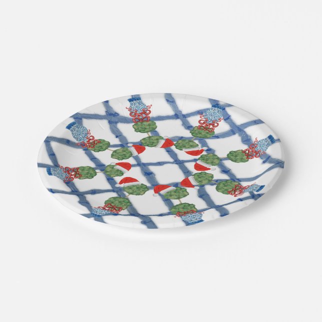 Christmas Santa Topiary Ginger Jar  Paper Plates (Angled)