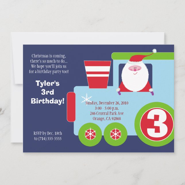 CHRISTMAS SANTA TRAIN 5x7 Birthday Invitation (Front)