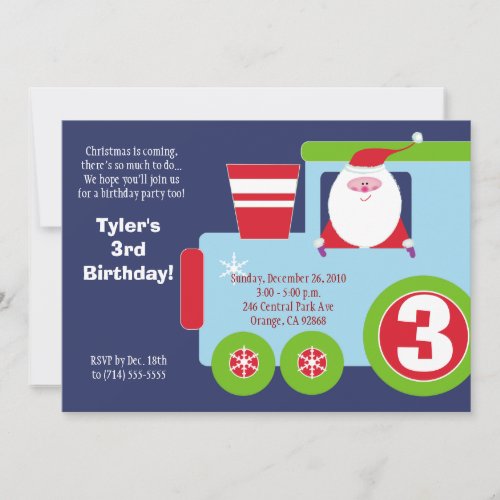 CHRISTMAS SANTA TRAIN 5x7 Birthday Invitation
