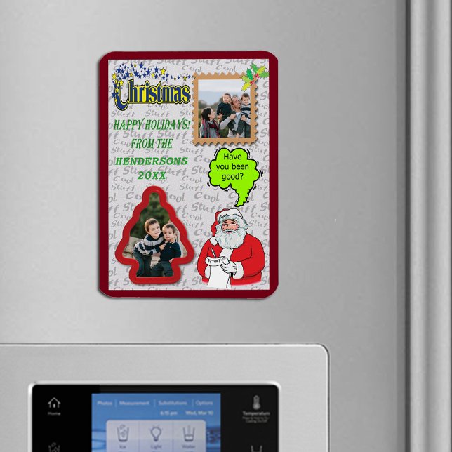 Christmas Santa & Tree Add Two Photos Holiday Magnet (Christmas Santa & Tree Add Two Photos Holiday Magnet)