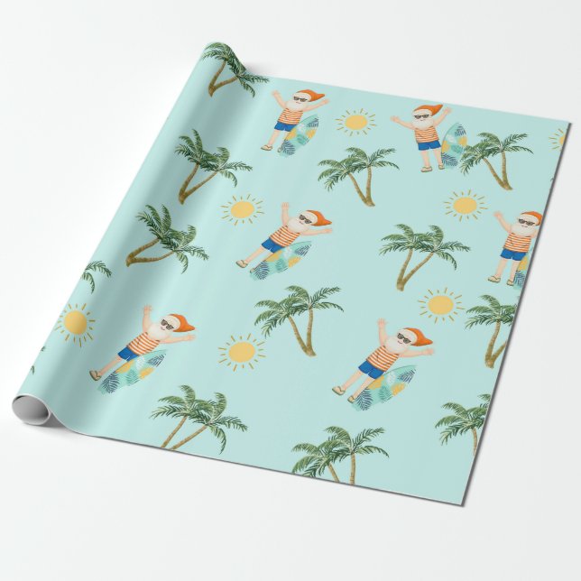 Christmas Santa Tropical Beach Summer Wrapping Paper (Unrolled)