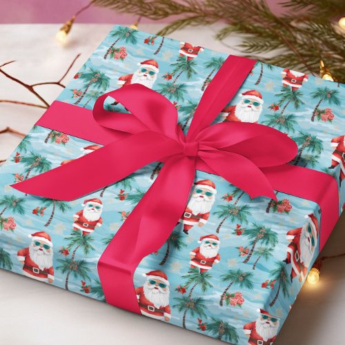 Christmas Santa Tropical Beach Wrapping Paper