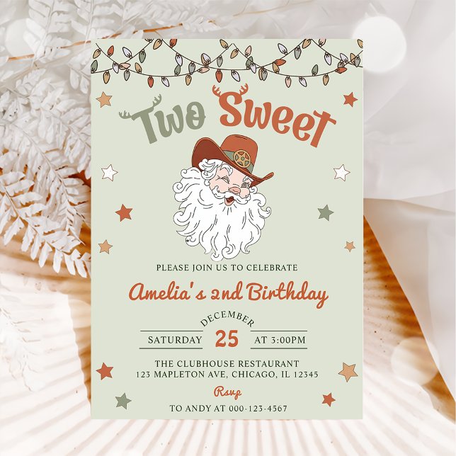 Christmas Santa Two Sweet 2nd Birthday Party Invitation (Creator Uploaded)