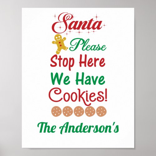 Christmas Santa We Have Cookies Red Green  Poster