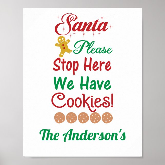 Christmas Santa We Have Cookies Red Green  Poster (Front)