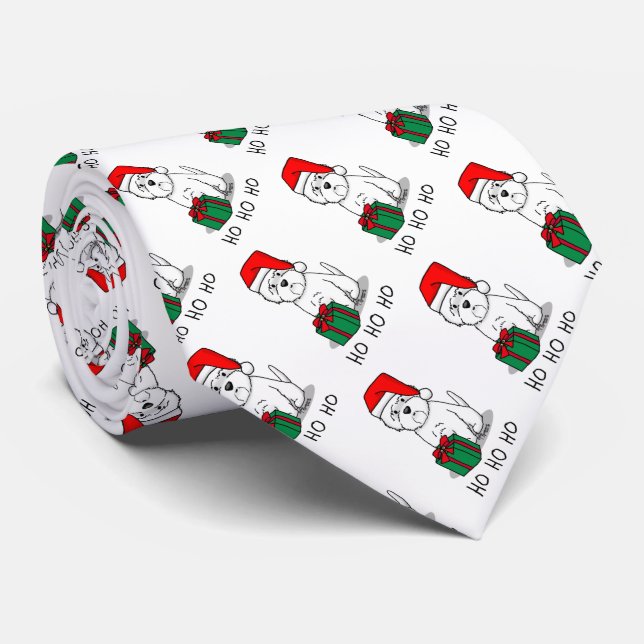 Christmas Santa West Highland White Terrier Westie Neck Tie (Rolled)