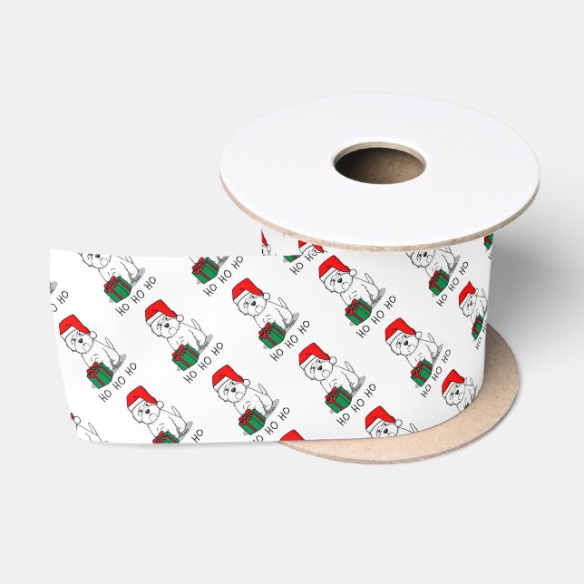Christmas Santa West Highland White Terrier Westie Satin Ribbon (Spool)