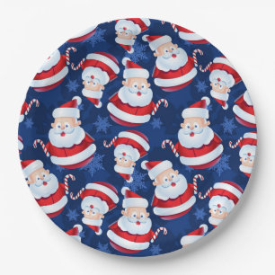 Christmas Santa with Candy Cane and Snowflakes Paper Plates
