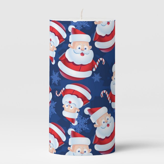 Christmas Santa with Candy Cane and Snowflakes   Pillar Candle (Front)