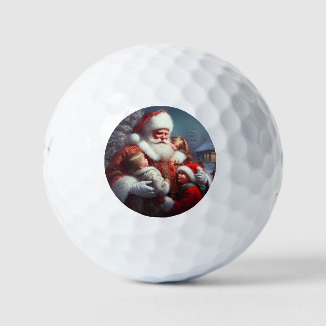 Christmas Santa With Children 4 Golf Balls (Front)