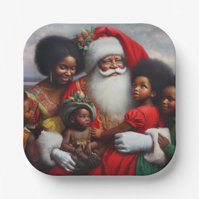 Christmas Santa with Children 7 Paper Plates (Front)