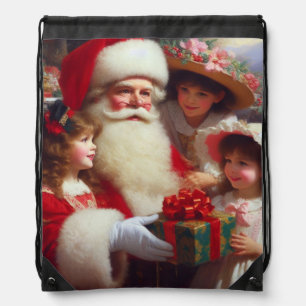 Christmas Santa with Children Drawstring Backpack