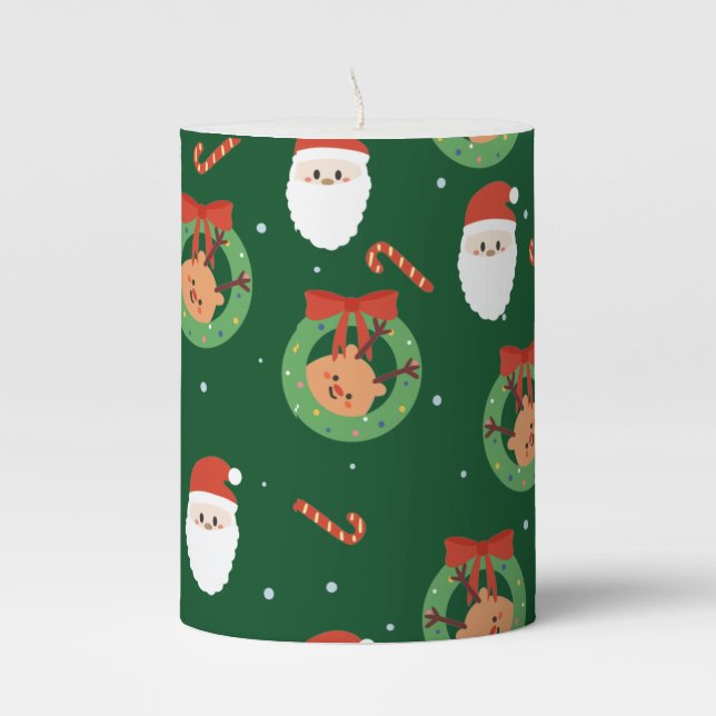Christmas Santa with Friends and Candy Canes   Pillar Candle (Front)