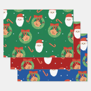 Christmas Santa with Friends and Candy Canes Wrapping Paper Sheets