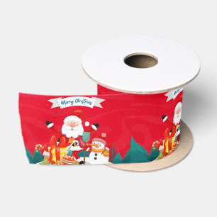 Christmas Santa with Snowman and Presents Satin Ribbon