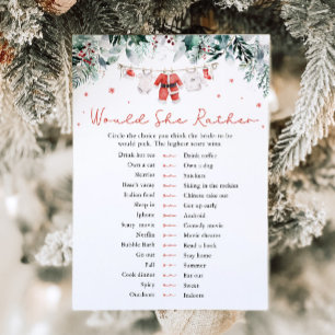 Christmas Santa Would She Rather Baby Shower Game Invitation