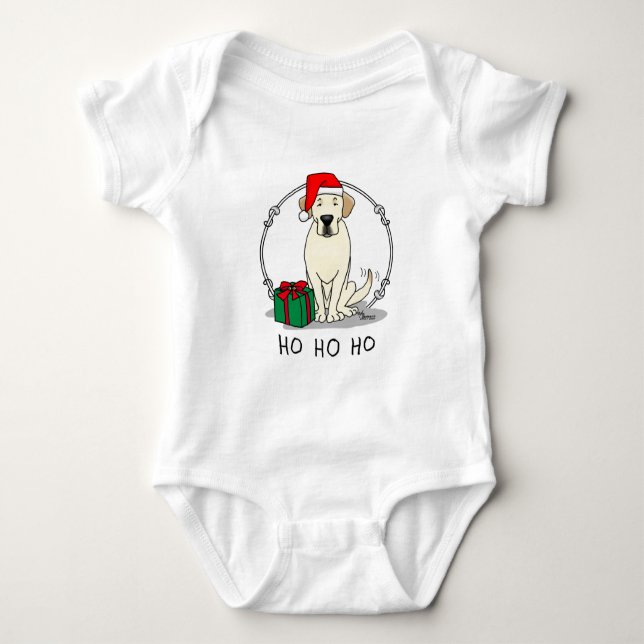 Christmas Santa Yellow Labrador Retriever Cute Baby Bodysuit (Front)