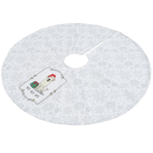 Christmas Santa Yellow Labrador Retriever Cute Fleece Tree Skirt (Angled)