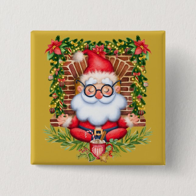 Christmas Santa Yoga Namaste Pose  Button (Front)