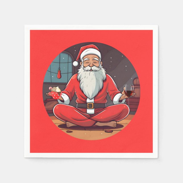 Christmas Santa Yoga Pose  Napkins (Front)