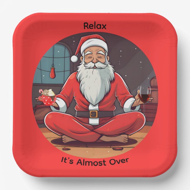 Christmas Santa Yoga Relax  Paper Plates (Front)