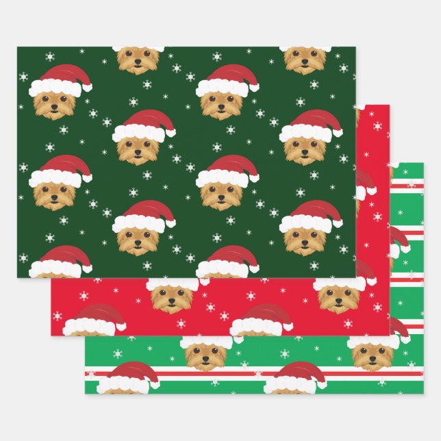 Christmas Santa Yorkshire Terrier Dog Snowflake Wrapping Paper Sheets (Set)