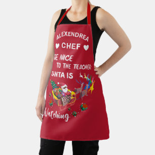 Christmas Santak Watching Teacher Fun Personalize Apron