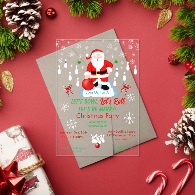 Christmas Santa's Bowling Party  Acrylic Invitations (Insitu (Holiday))