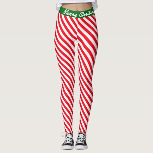 Christmas Santa's Elf Crew Candy Stripped Leggings | Zazzle