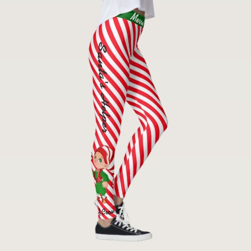 Christmas Santas Elf Crew Candy Stripped Leggings