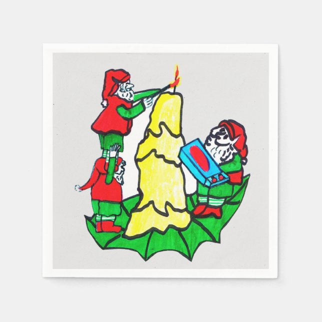 CHRISTMAS SANTA'S ELVES DECORATING NAPKINS (Front)