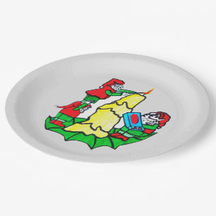CHRISTMAS SANTA'S ELVES DECORATING PAPER PLATES