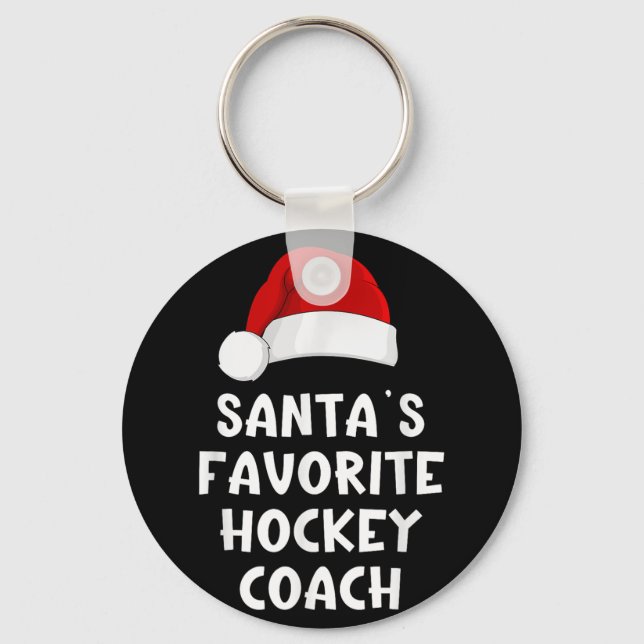 Christmas Santas Favorite Hockey Coach Funny Xmas  Keychain (Front)