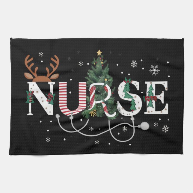 Christmas Santa's Favorite Nurse Xmas Gifts Holida Kitchen Towel (Horizontal)