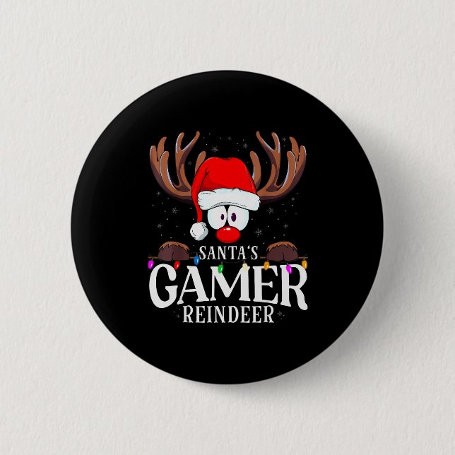 Christmas Santa's Gamer Reindeer Matching X-mas  Button (Front)